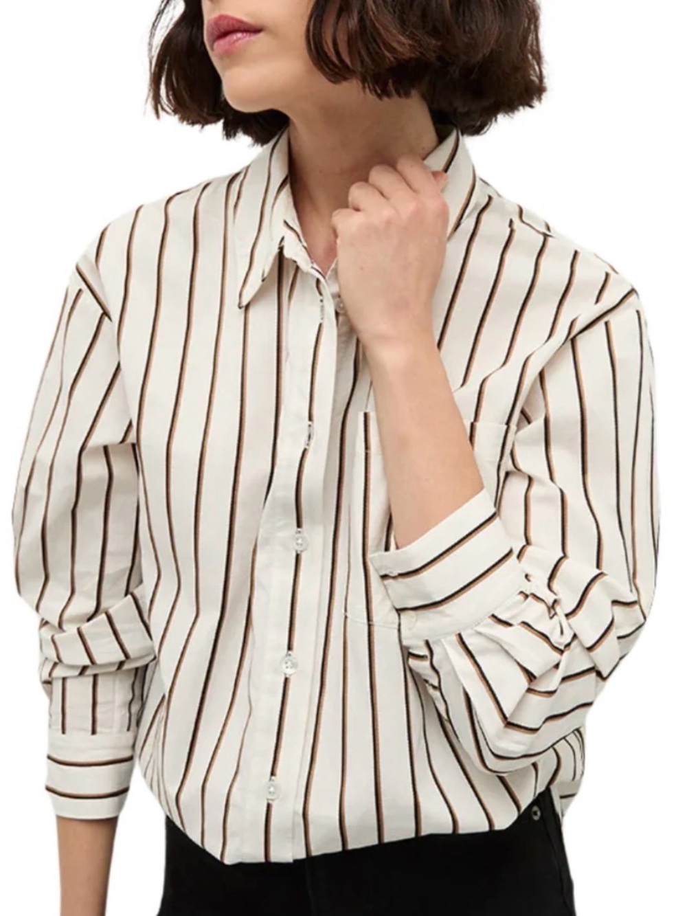 Veronica Beard Keiko Multi stripe Ivory / Brown Button-Up Shirt Size Large